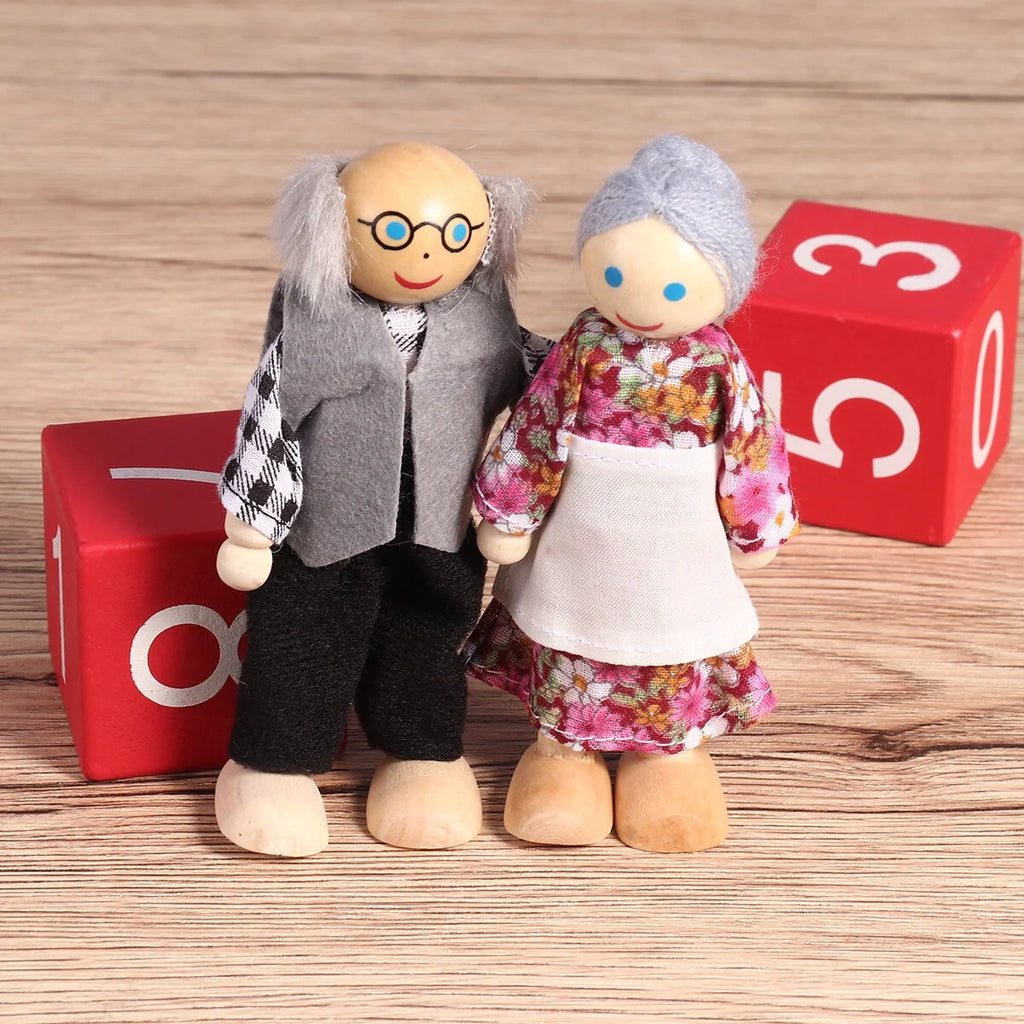 7 Pieces Wooden Dollhouse Family Set Mini People Figures H94491