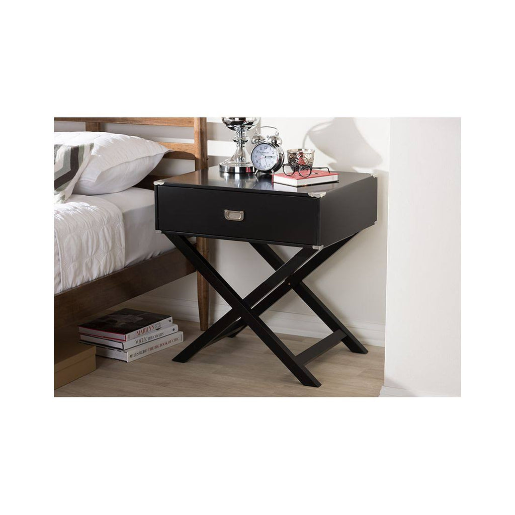 Black 1-Drawer Wooden Bedside Table Y840436