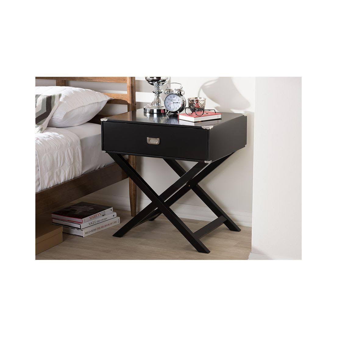 Black 1-Drawer Wooden Bedside Table Y840436
