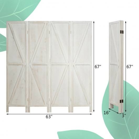 4 Panels Folding Wooden Room Divider White T669