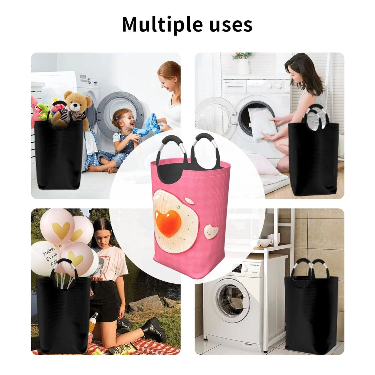 Pink Rectangular Collapsible Laundry Basket with Handles Y552