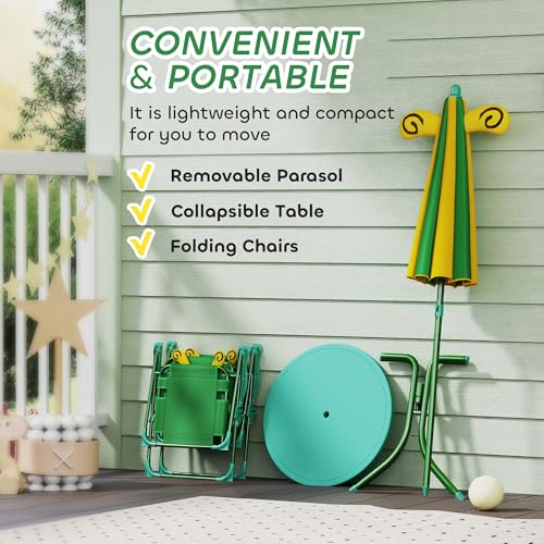 Kids Picnic Table and Chair Set with Foldable Chairs and Umbrella F59289