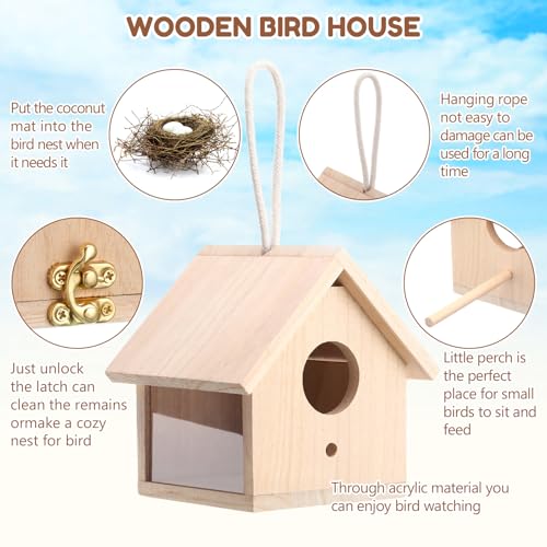 4 Set Wooden Birdhouse Kits with Lanyard and Post P4224