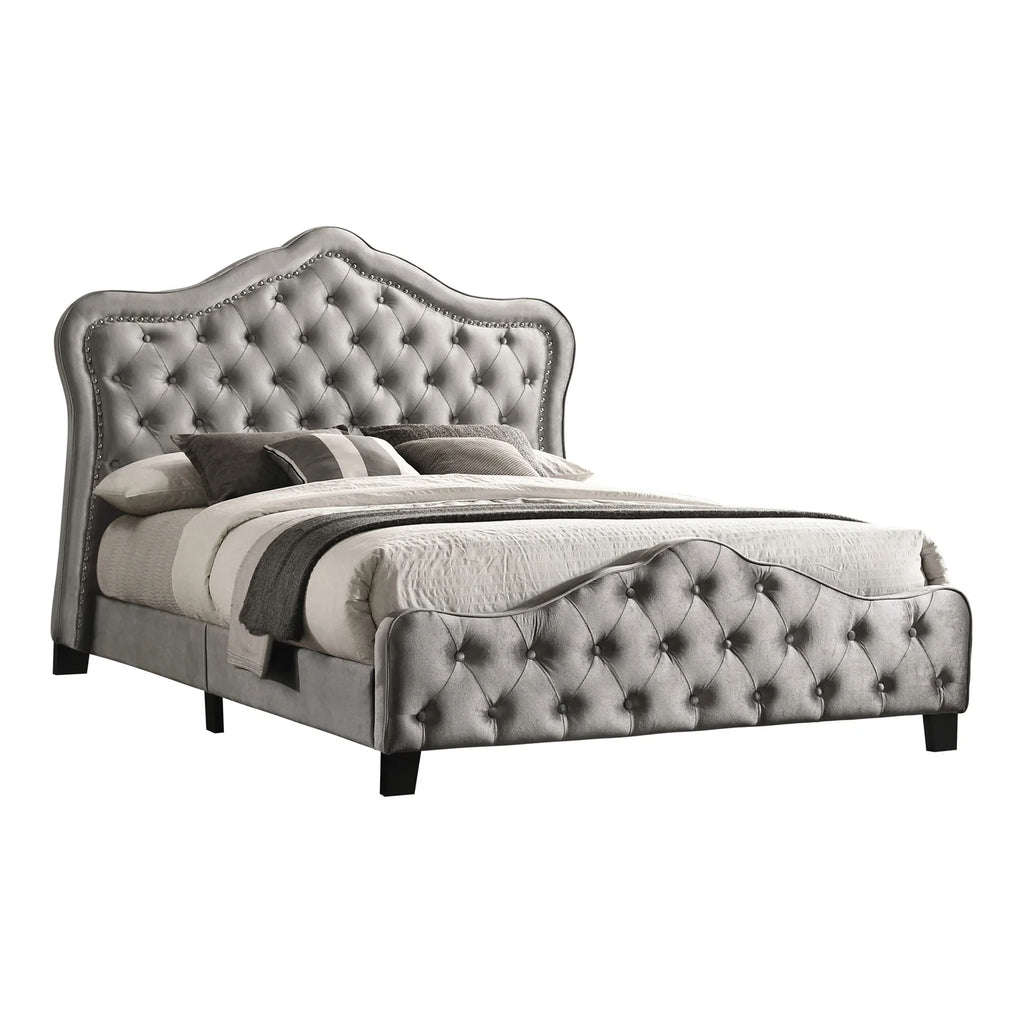 King Upholstered Tufted Panel Bed Grey N71478