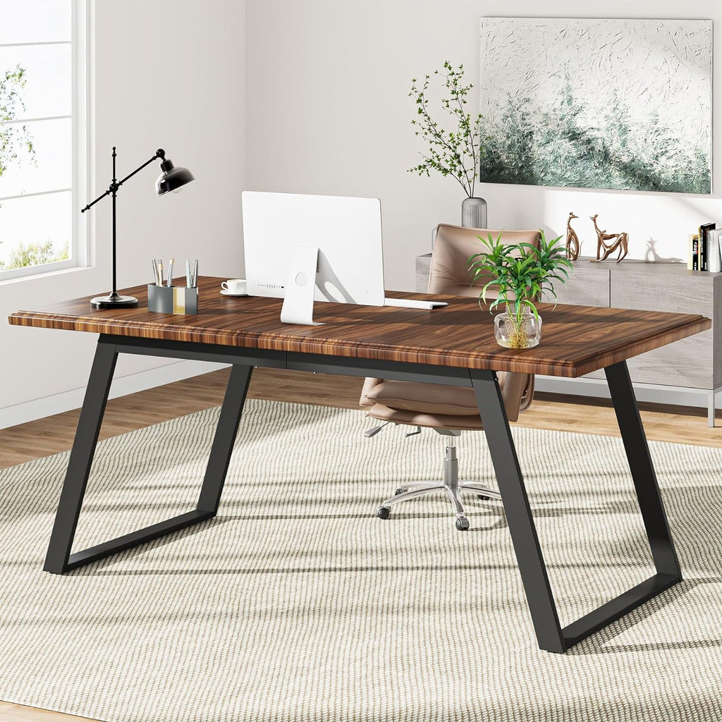 63 Inch Brown Black Office Desk with Metal G407