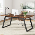 63 Inch Brown Black Office Desk with Metal G407
