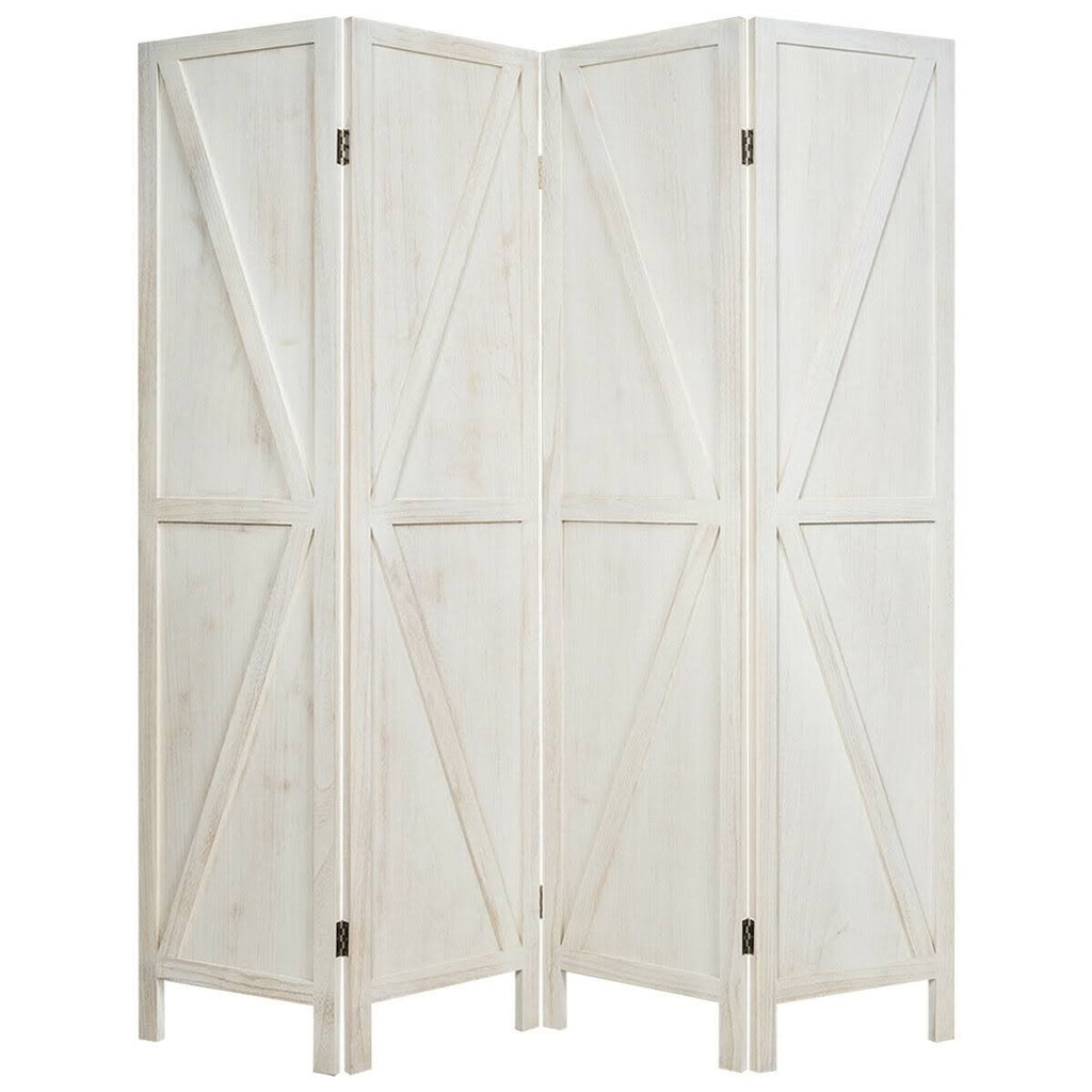 4 Panels Folding Wooden Room Divider White T669
