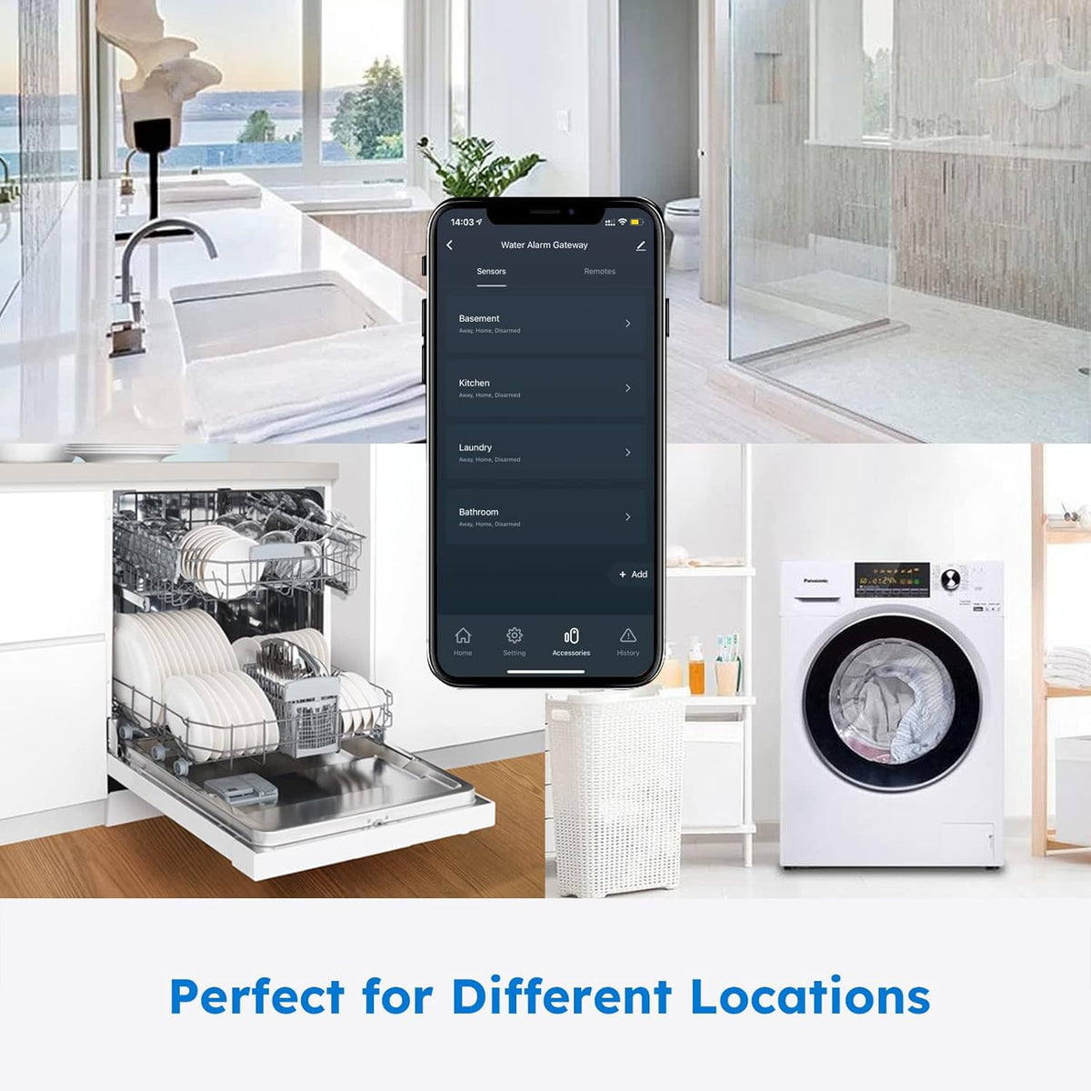 WiFi Water Sensor 5 Pack with 120dB Adjustable Alarm Q639