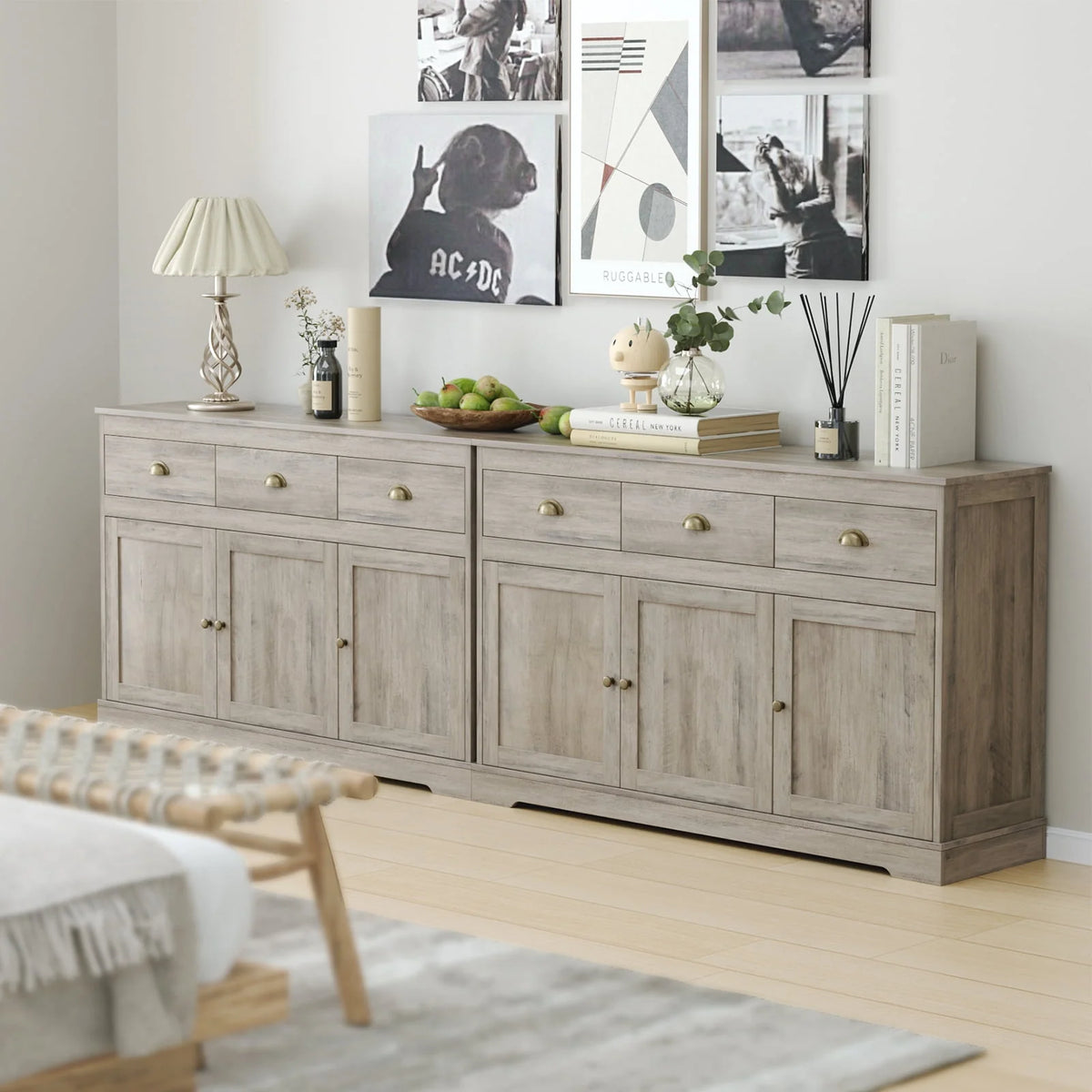 White 3 Drawer 3 Door Sideboard Storage Cabinet B305513