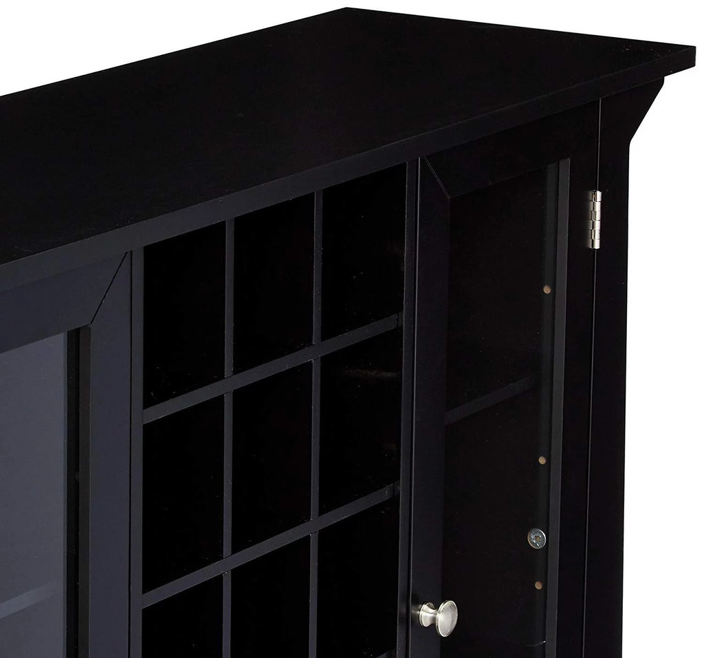 Black Wood & Glass Sideboard Buffet Bar Cabinet with Wine Rack H1129