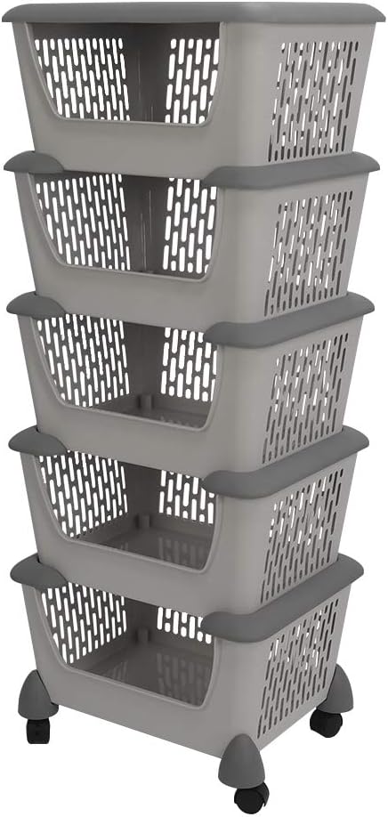 Gray 5 Tiers Stacking Basket with Wheels J97615
