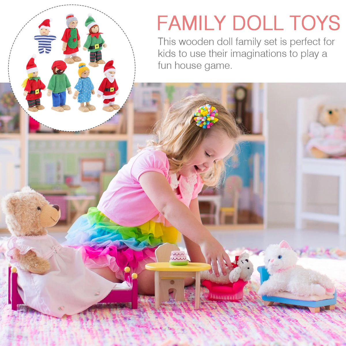 7pcs Wooden Doll Playset B810