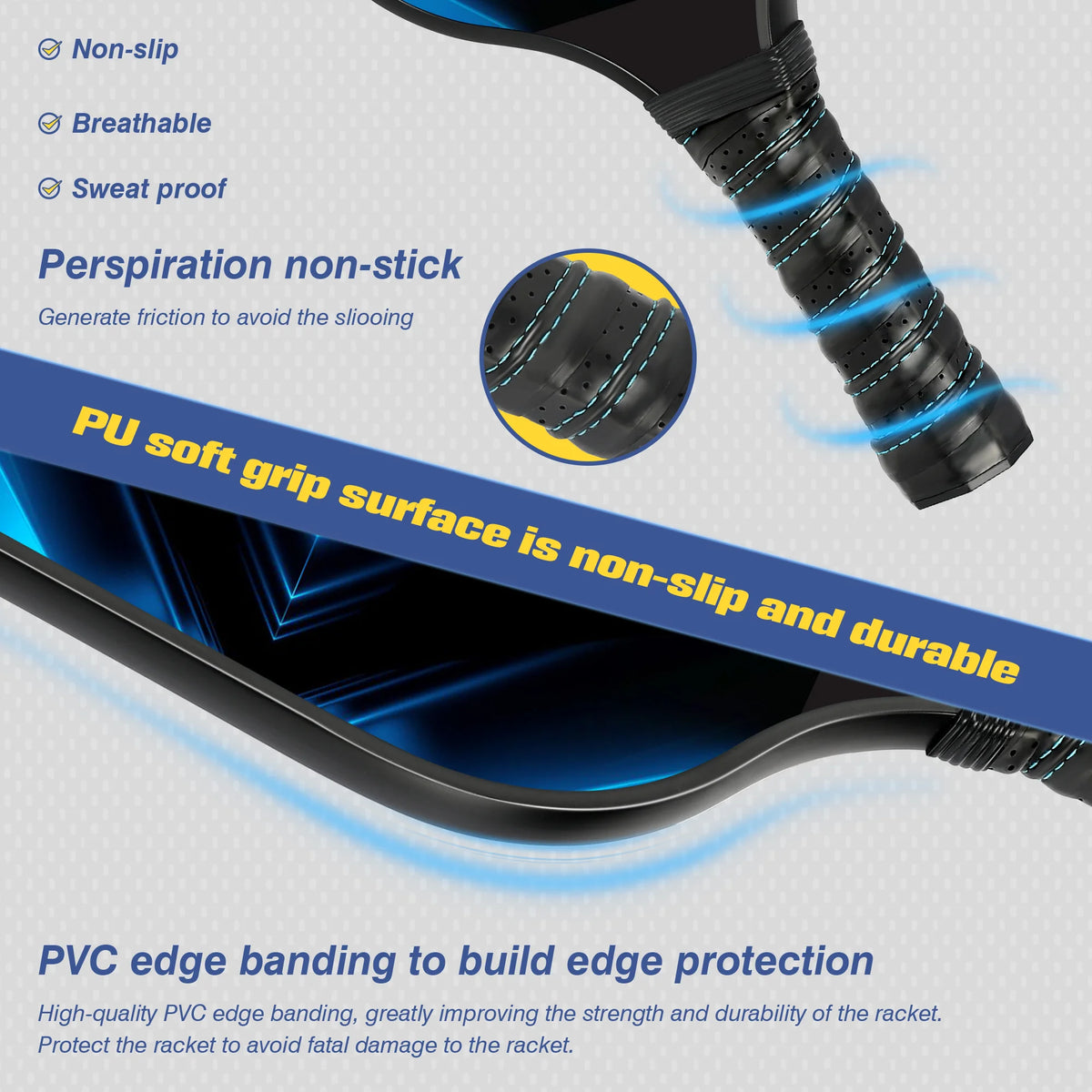 Graphite Fiber Polypropylene Honeycomb Core Pickleball Paddles Set with 4 Balls and Backpack C264011