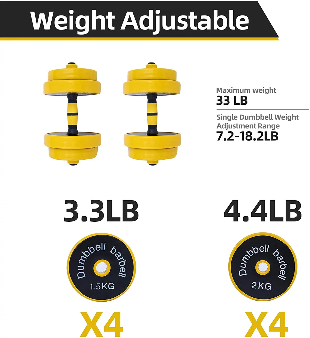 Adjustable Dumbbell Barbell Weight Pair 2-in-1 Set 22Lb A789