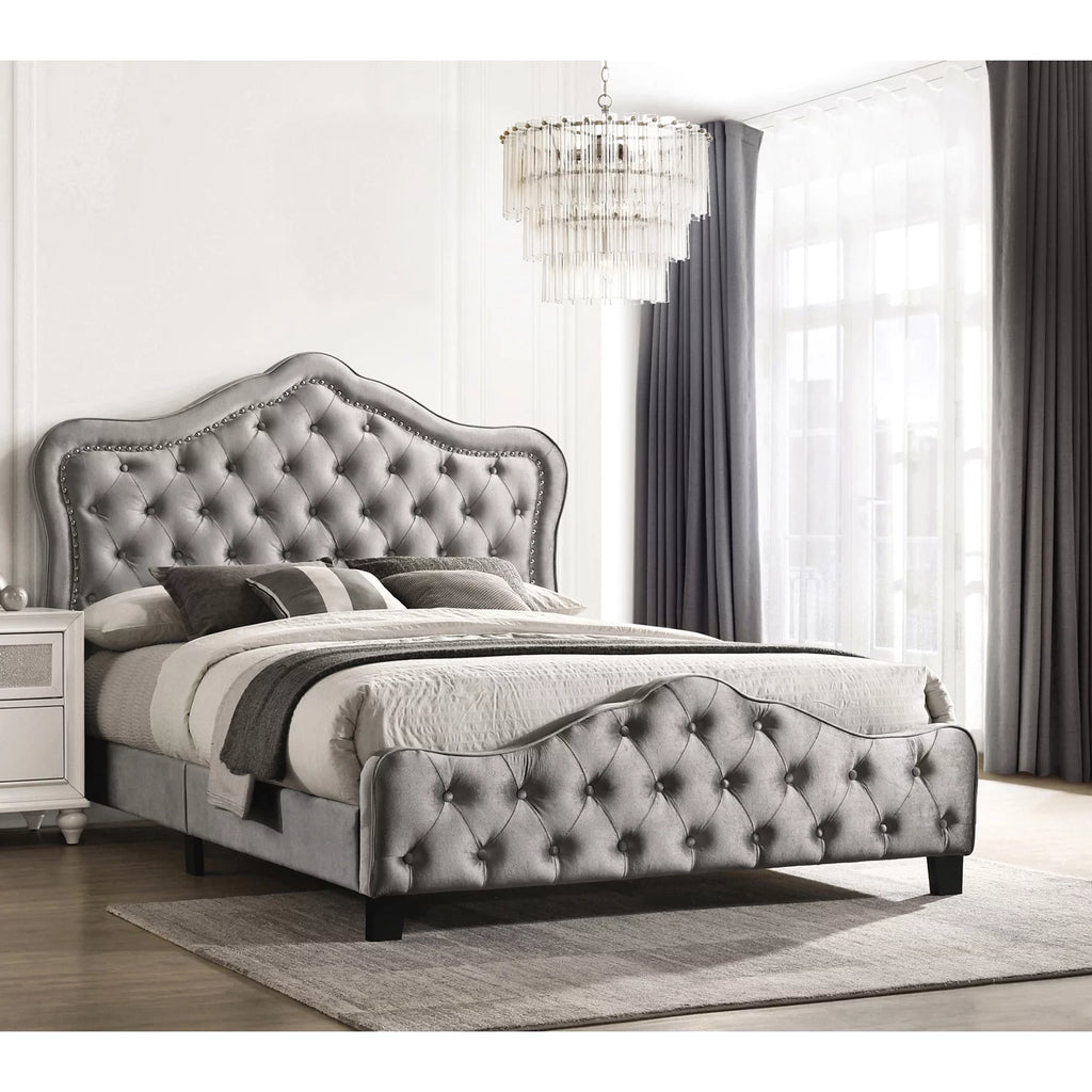 King Upholstered Tufted Panel Bed Grey N71478