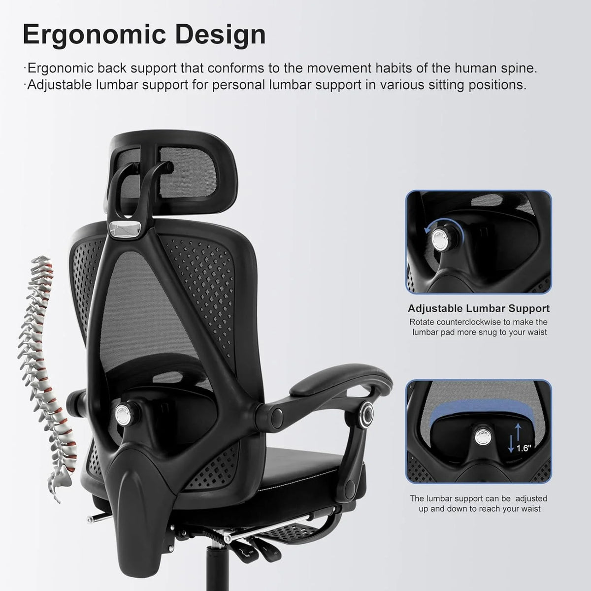 Black Ergonomic High Back Office Chair with Lumbar Support E72529