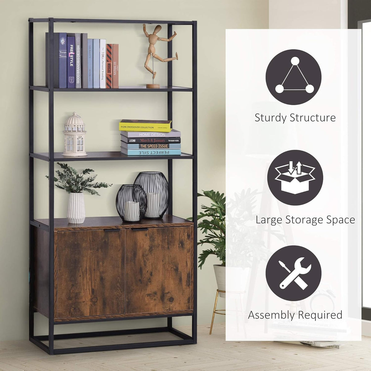 Brown Storage Cabinet with 3 Open Shelves F1572