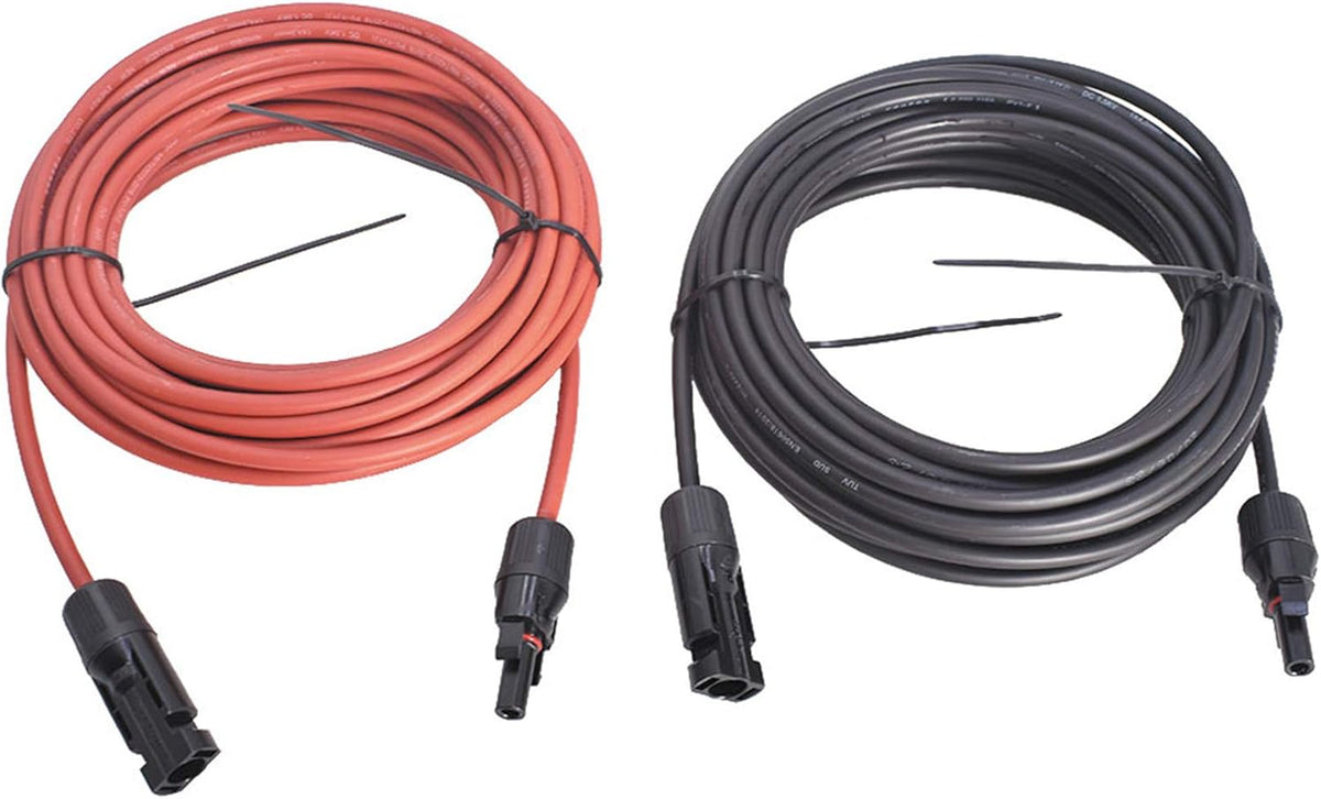 15FT 10AWG Black + Red 10 Gauge Solar Panel Extension Cable with Female and Male Connector, Pack of 2 P320031