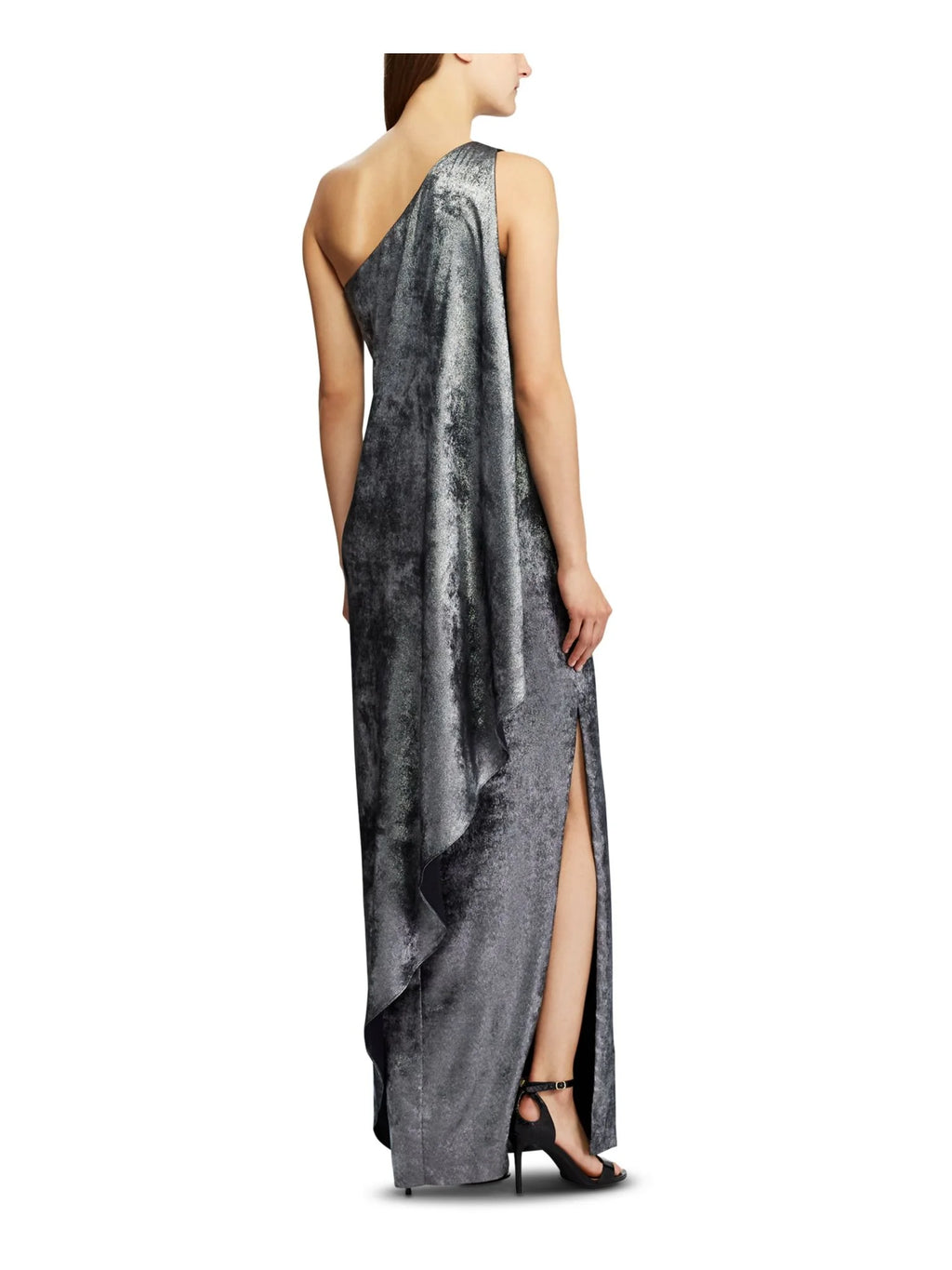 Silver Sleeveless Asymmetrical Neckline Maxi Sheath Dress E765735