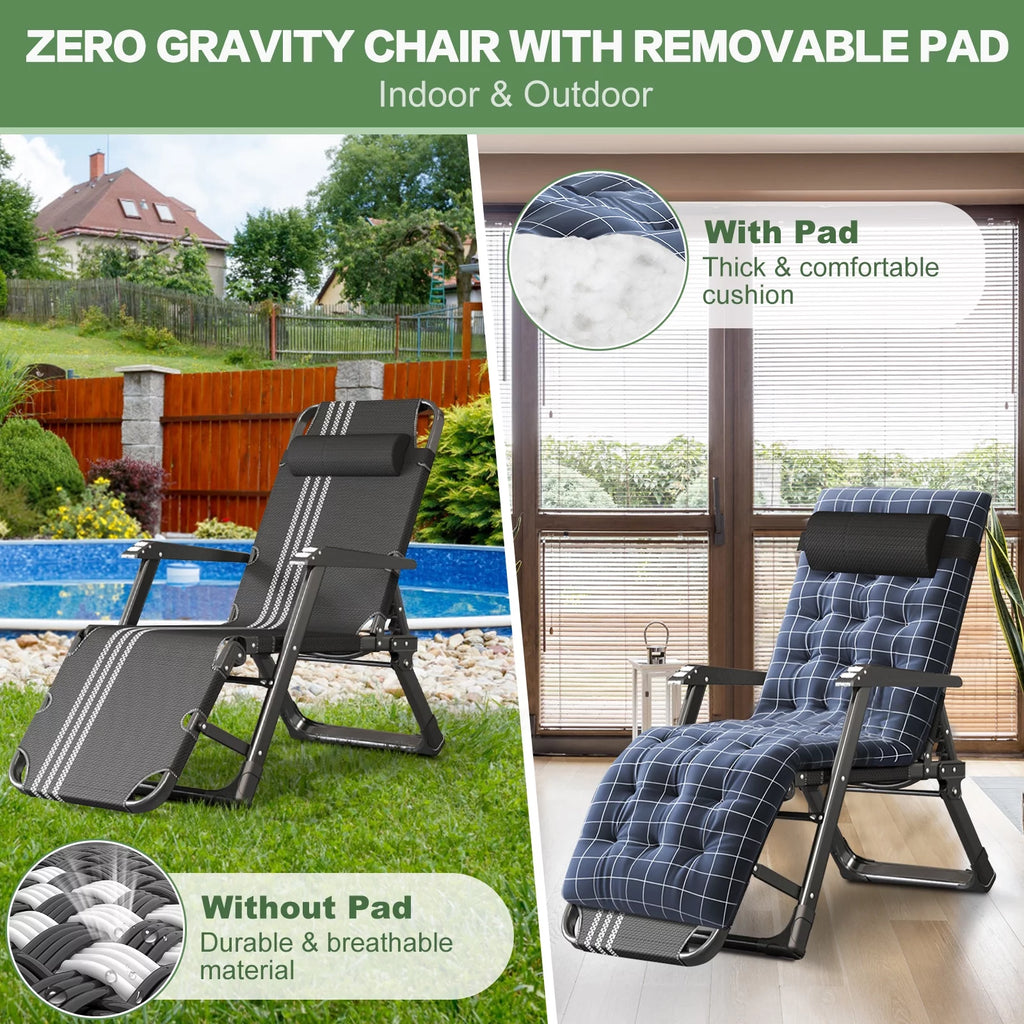 Zero Gravity Outdoor Folding Lounge Chair with Pillow D594765