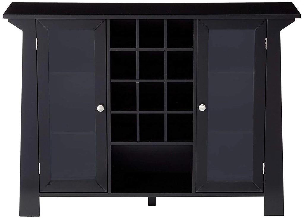 Black Wood & Glass Sideboard Buffet Bar Cabinet with Wine Rack H1129