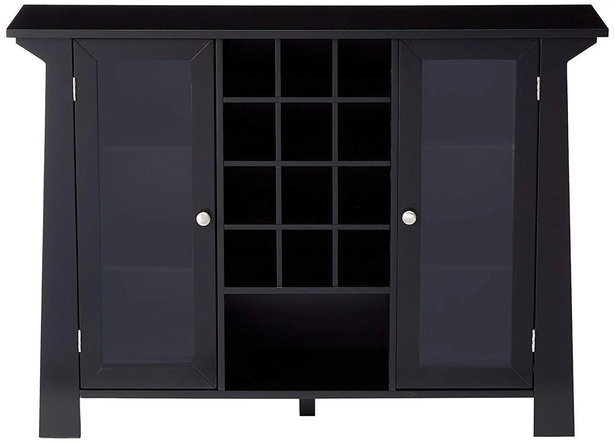 Black Wood & Glass Sideboard Buffet Bar Cabinet with Wine Rack H1129