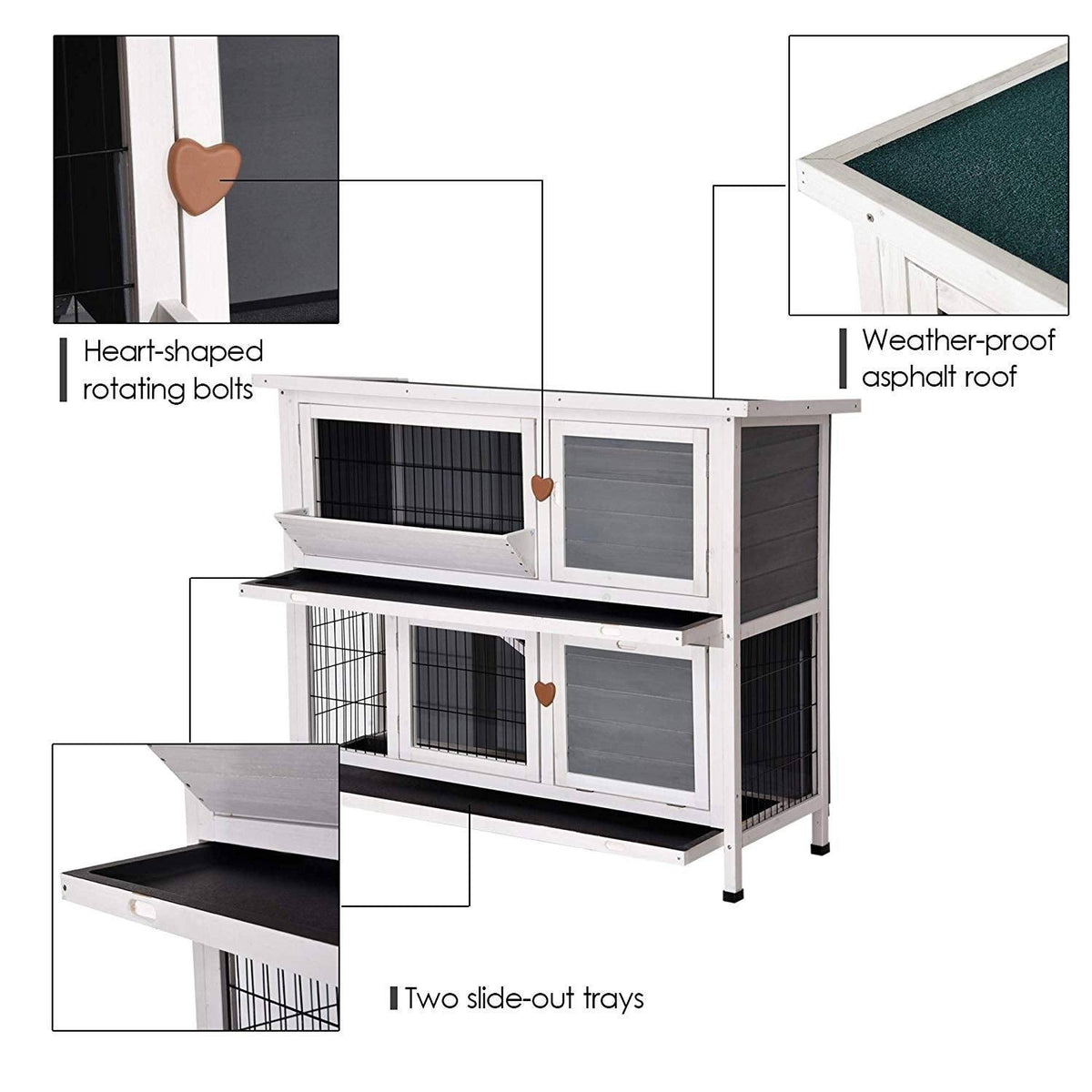 Grey 2 Story Wooden Rabbit Hutch with Ladder X5803