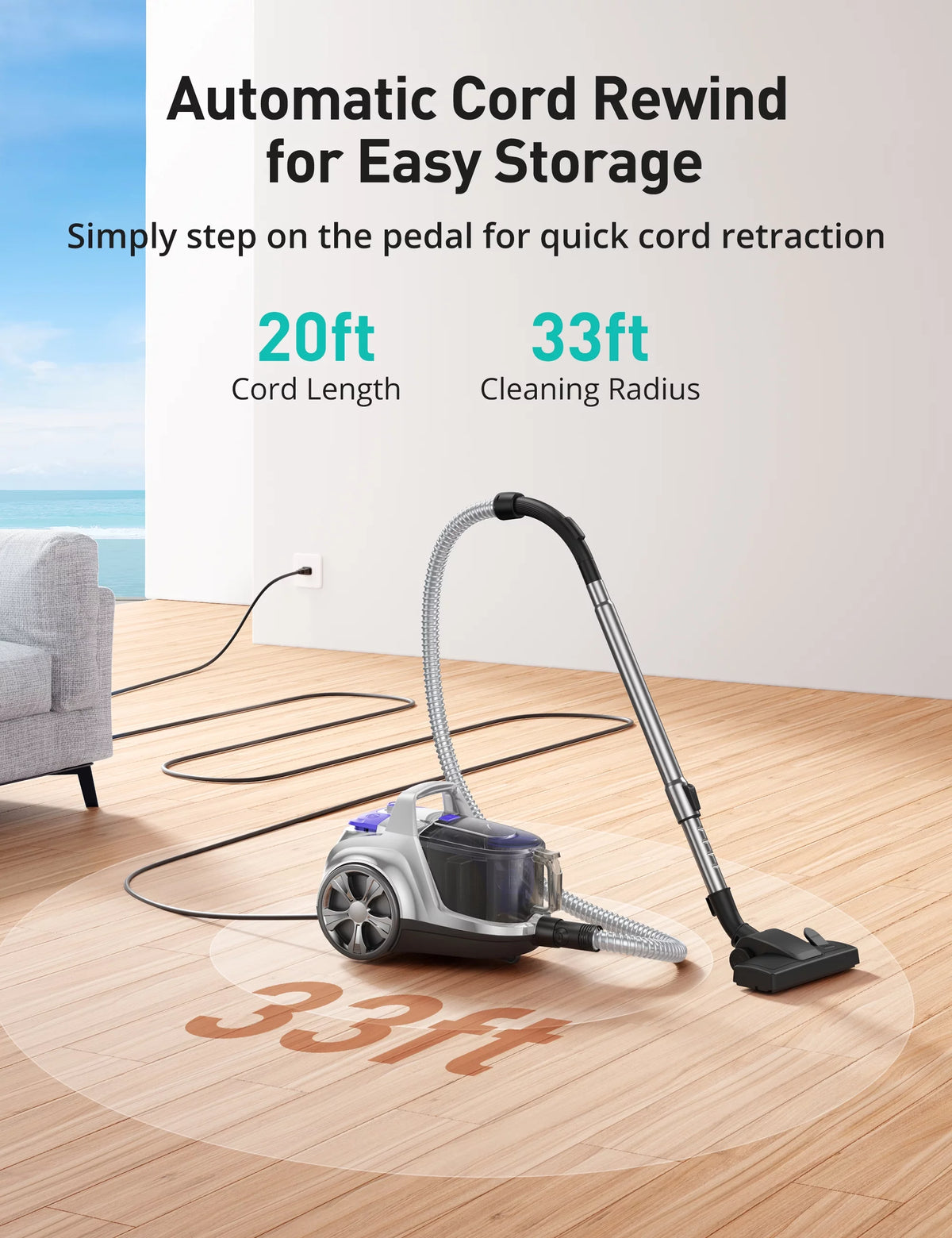 1200W 3.6QT Bagless Canister Vacuum Cleaner P48863