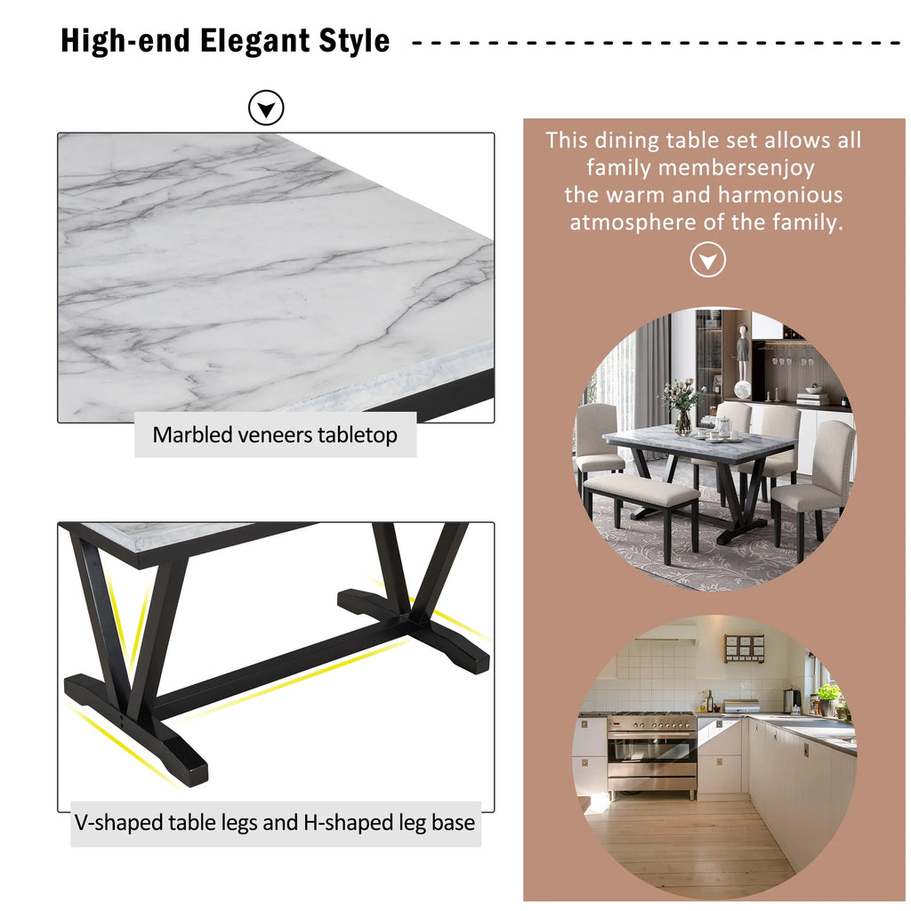6-piece Dining Table with 4 Chairs & 1 Bench, White E52212