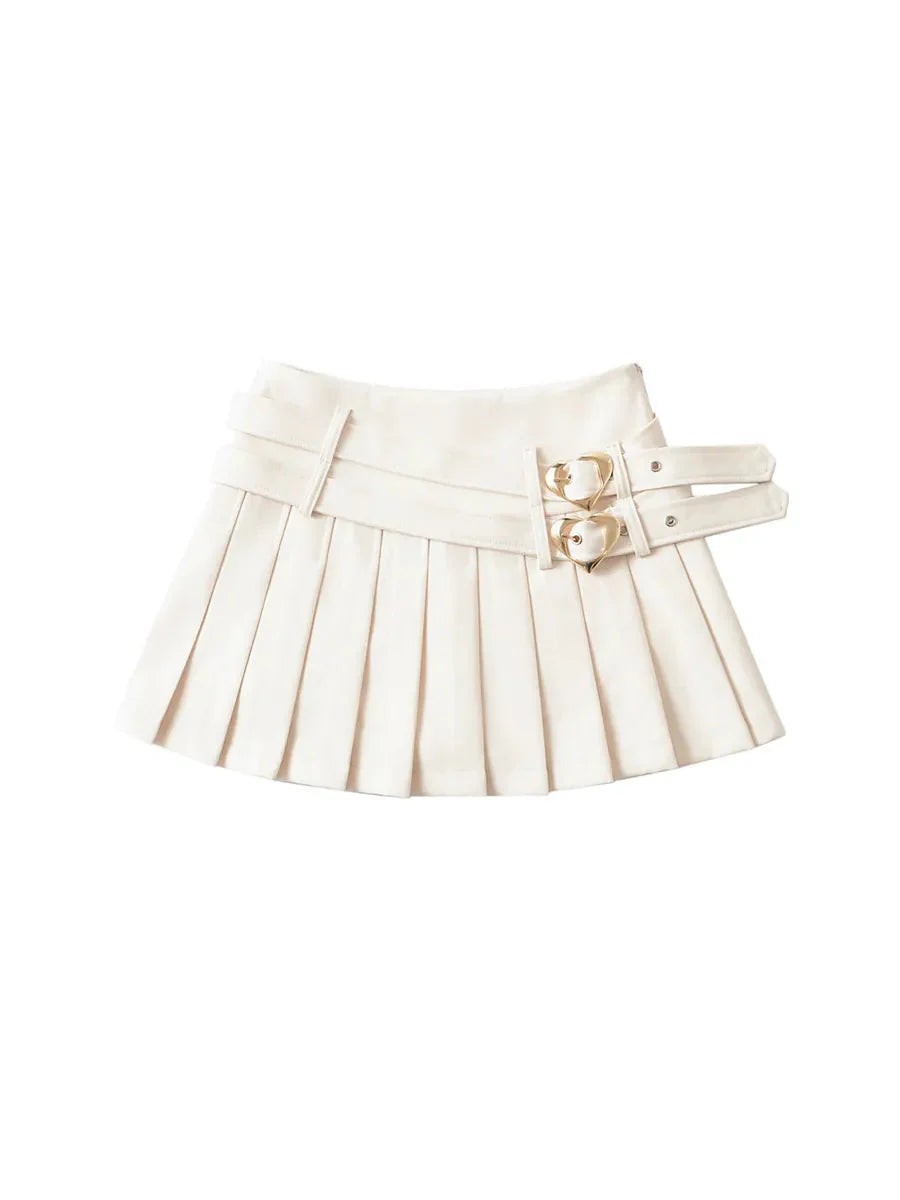 Pleated Heart Buckle Skirt Z863888