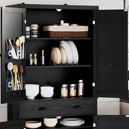 White Kitchen Pantry Storage Cabinet with Barn Doors and Drawer Q266