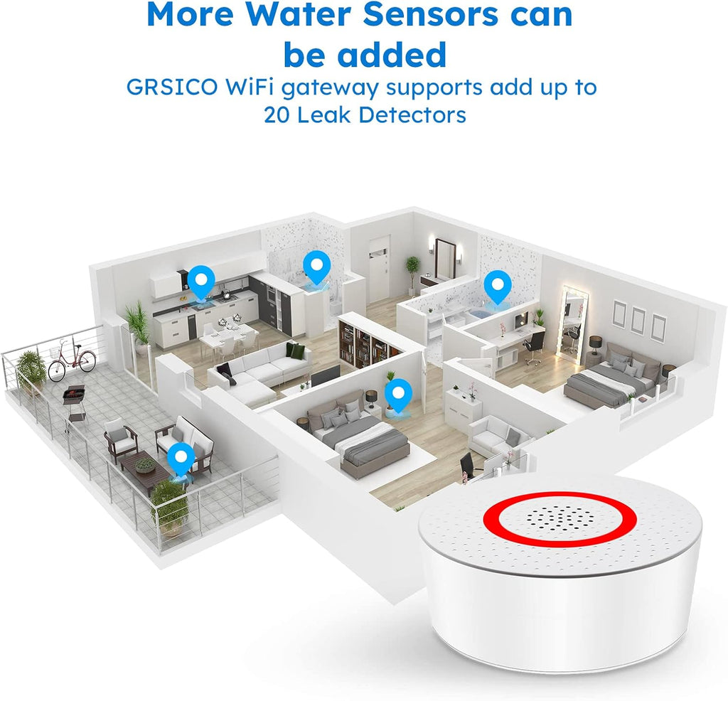 WiFi Water Sensor 5 Pack with 120dB Adjustable Alarm Q639