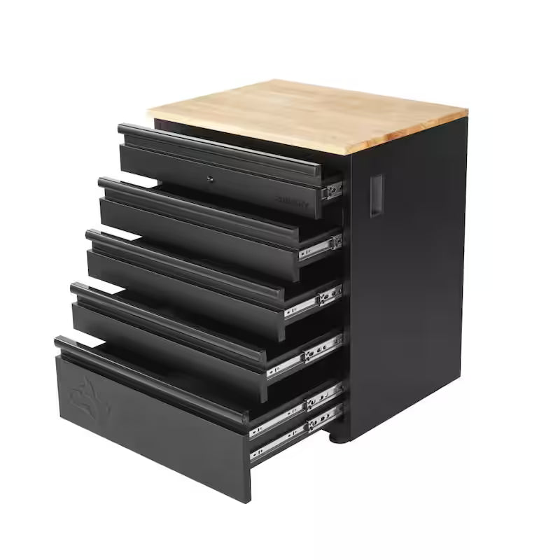 Heavy Duty 18-Gauge Steel 5-Drawer Black Garage Base Cabinet L4911