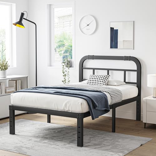 Full Size Black Metal Bed Frame with Headboard X929619