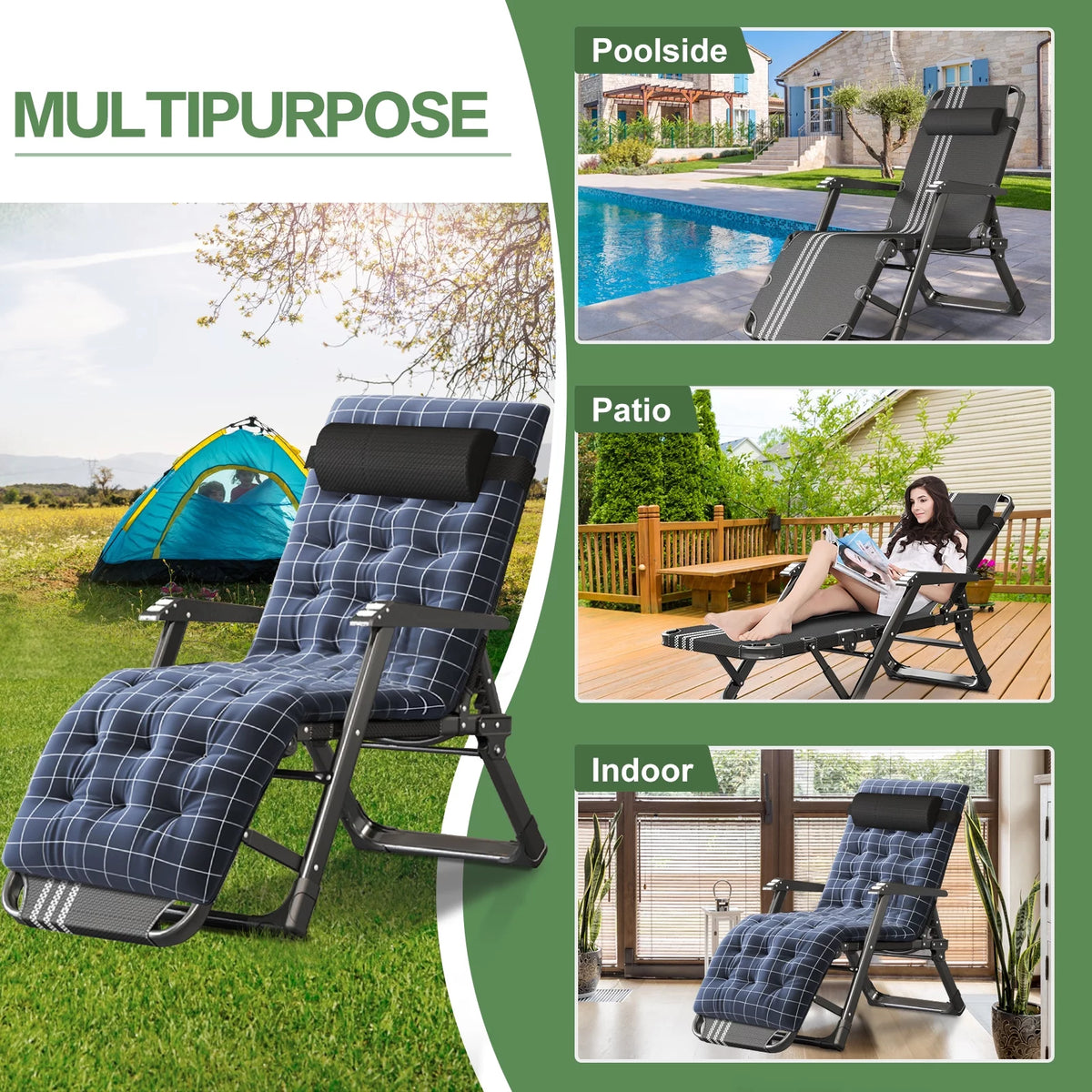 Zero Gravity Outdoor Folding Lounge Chair with Pillow D594765