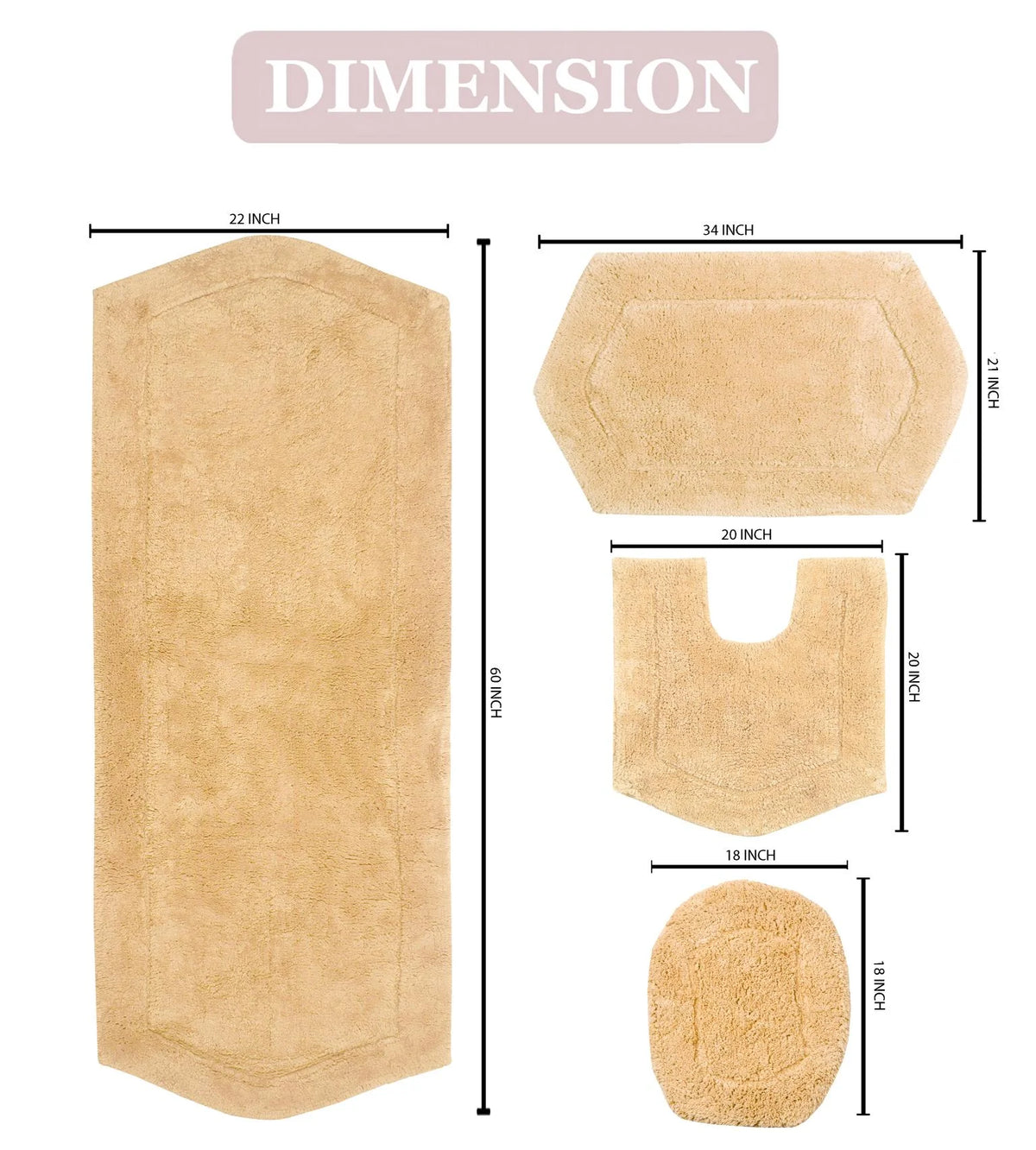 Cotton Non Slip Washable 4 Piece Bath Rug Set Z683096
