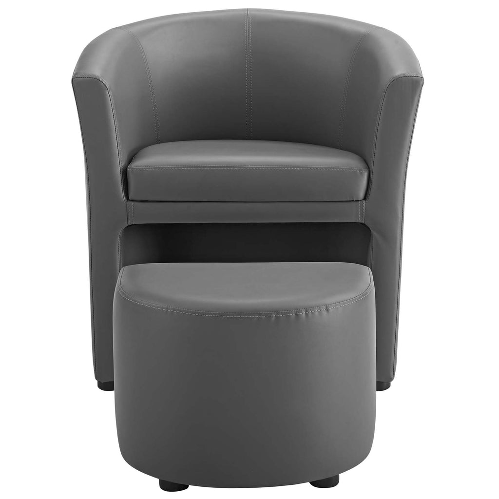 Grey Faux Leather Armchair and Ottoman A673