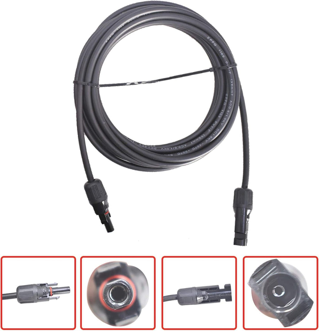 15FT 10AWG Black + Red 10 Gauge Solar Panel Extension Cable with Female and Male Connector, Pack of 2 P320031