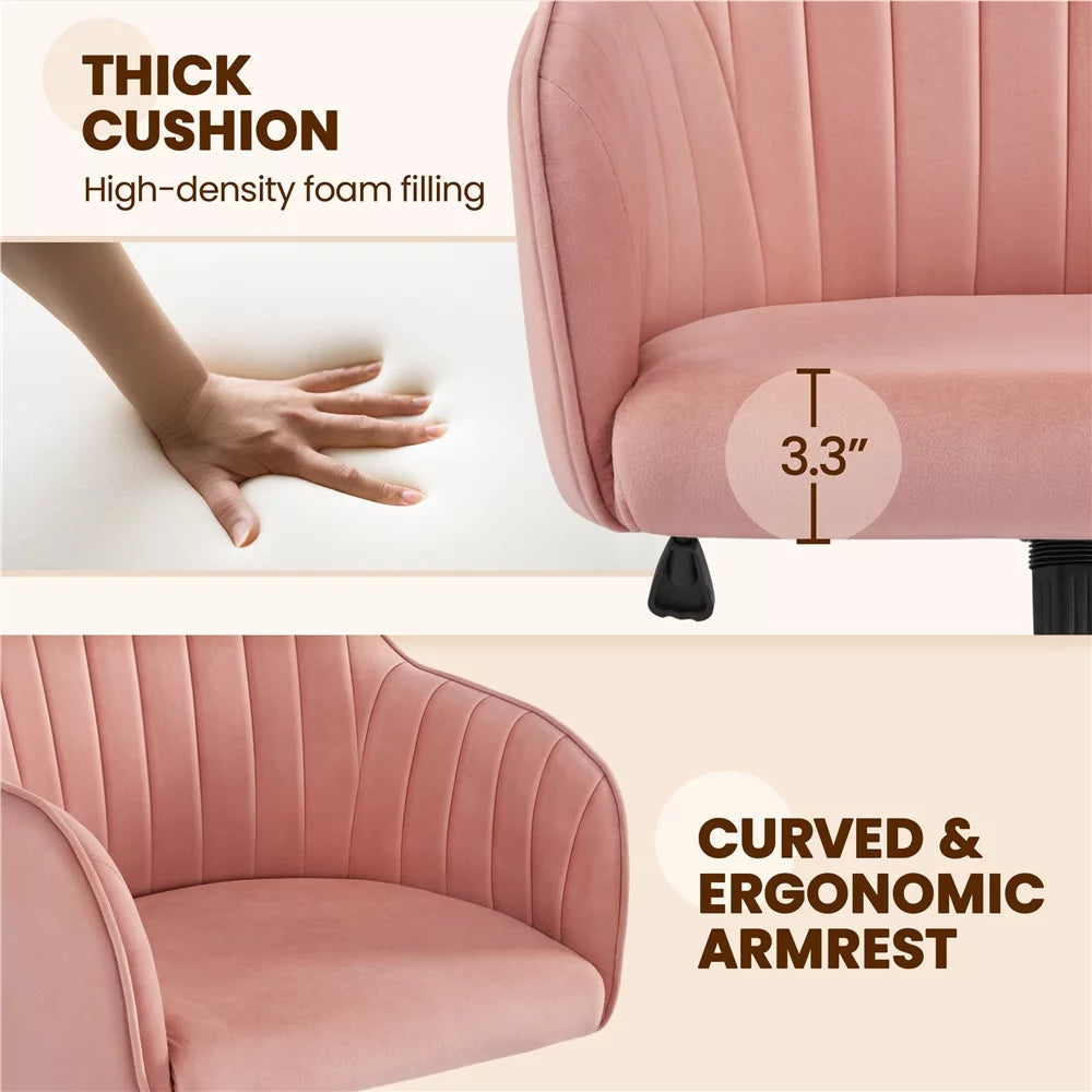Pink Velvet Mid-Back Task Chair with Armrests H51501