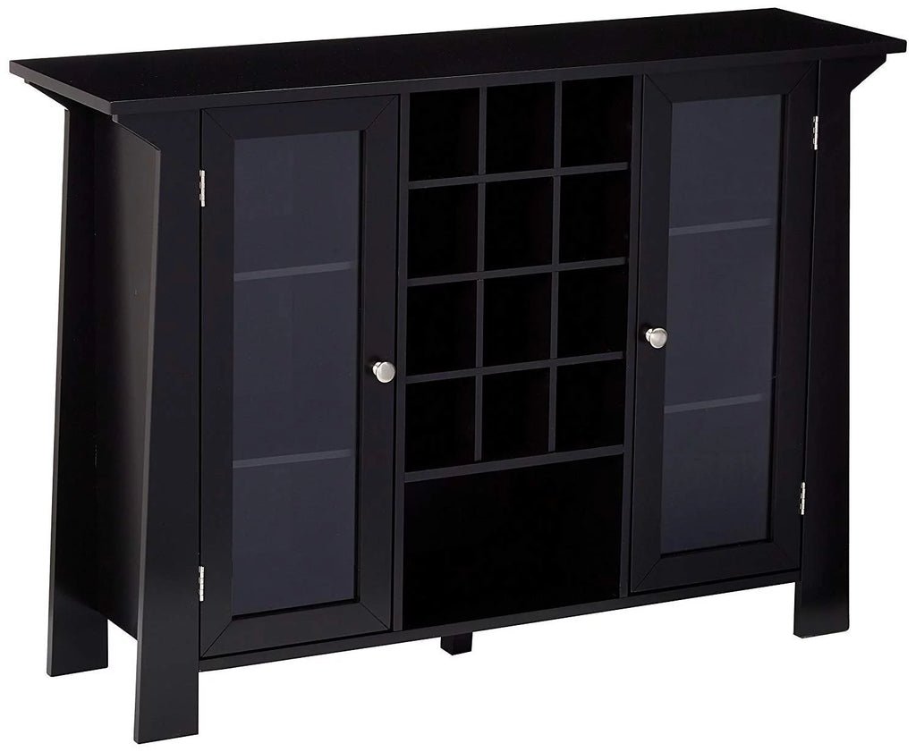 Black Wood & Glass Sideboard Buffet Bar Cabinet with Wine Rack H1129