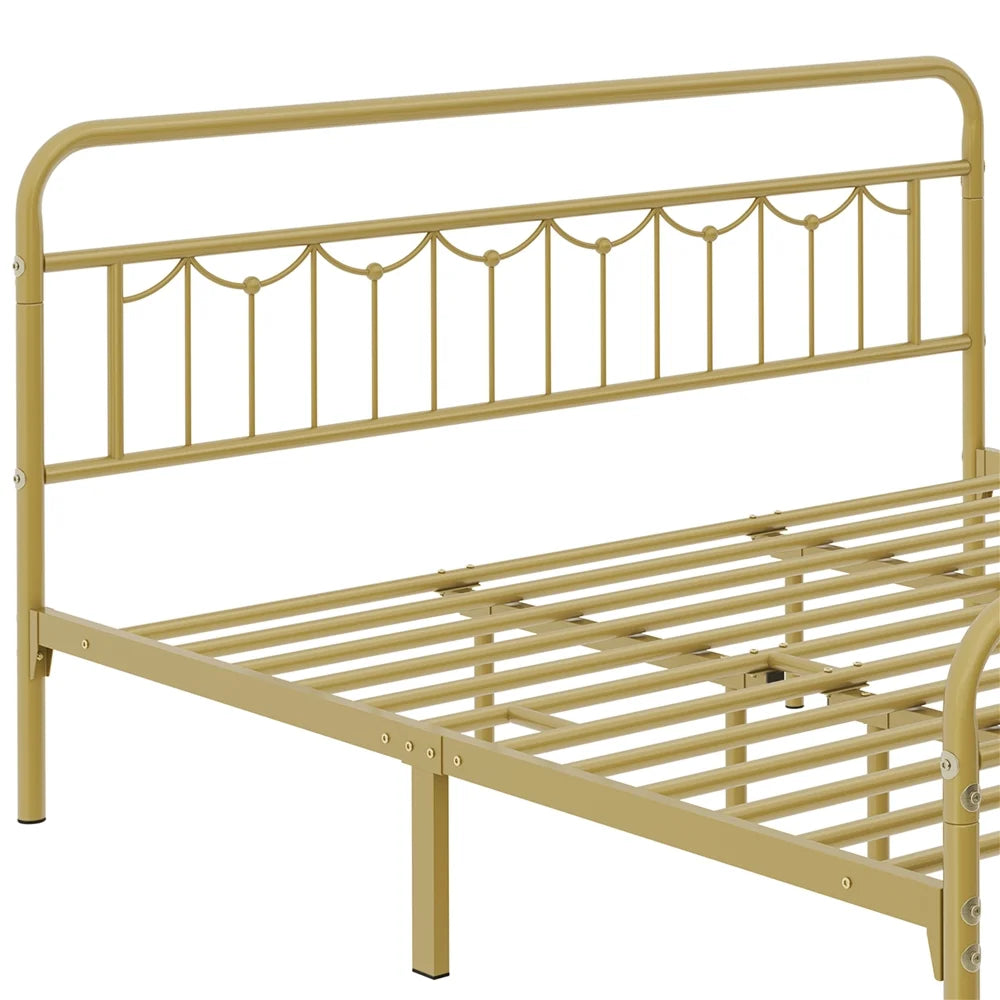 Queen Matte Black Metal Platform Bed Frame with Headboard and Footboard Z42818