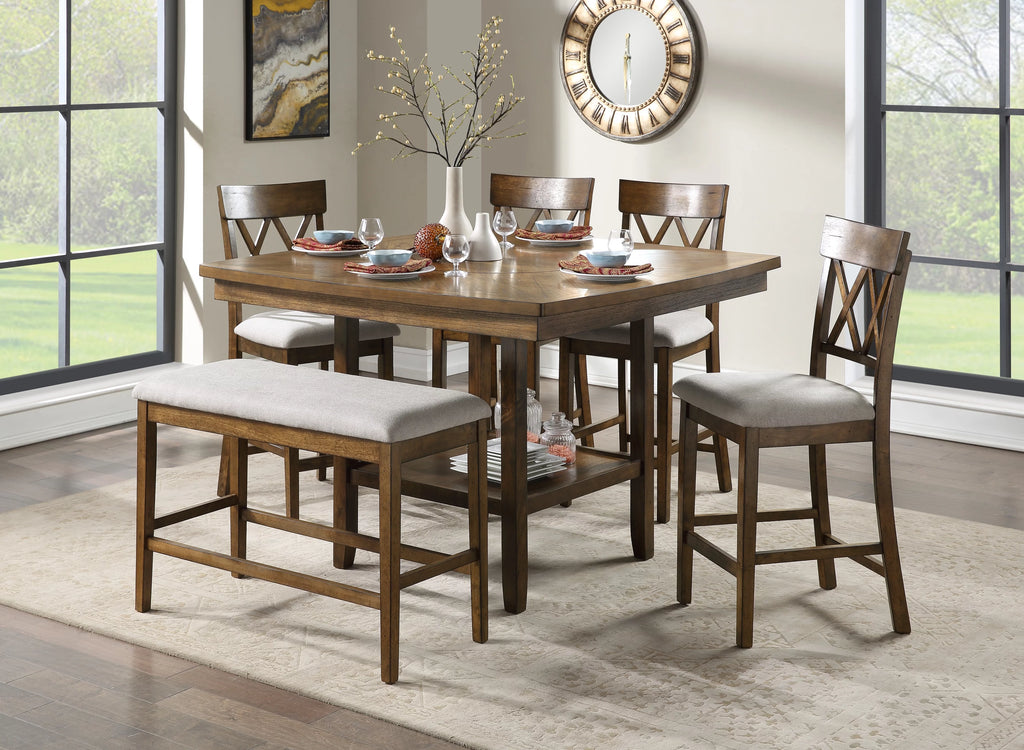 Light Oak Finish Counter Height Table with Lazy-Susan and Display Shelf Q404735
