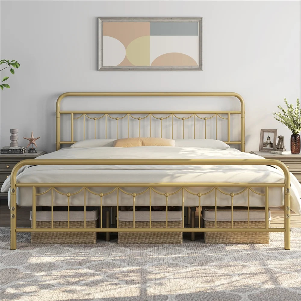 Queen Matte Black Metal Platform Bed Frame with Headboard and Footboard Z42818