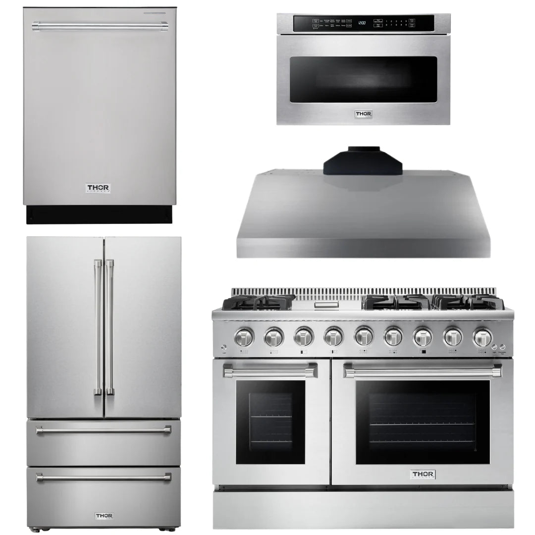 48 In. Propane Gas Range, Range Hood, Refrigerator, Dishwasher, Microwave Drawer C428147