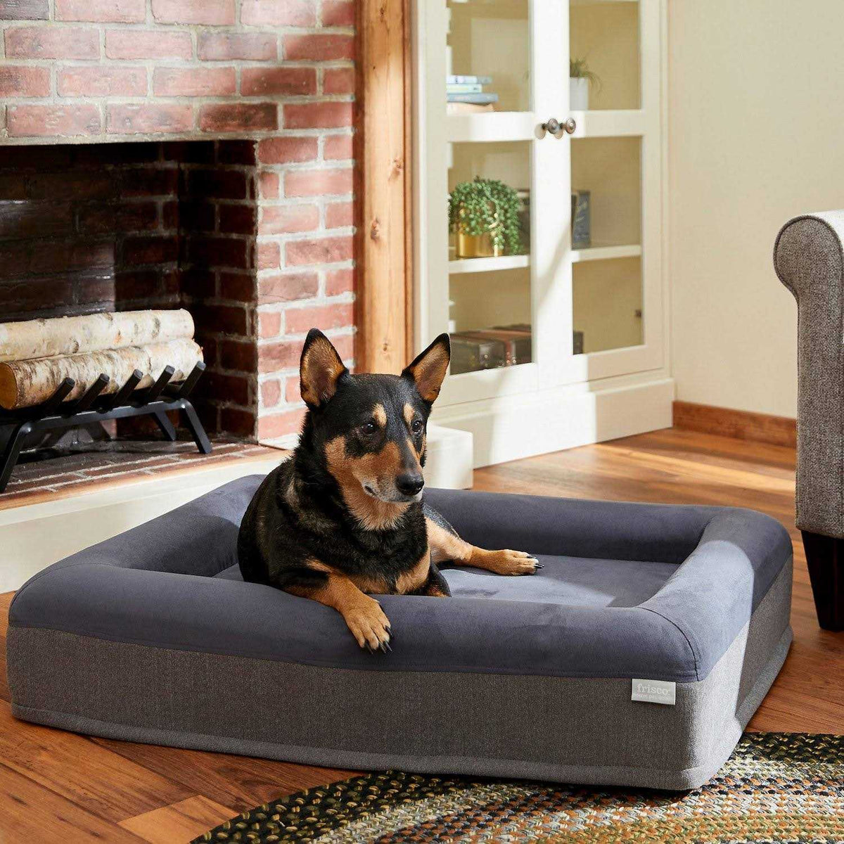 Orthopedic Rectangular Bolster Cat Dog Bed with Removable Cover F862446