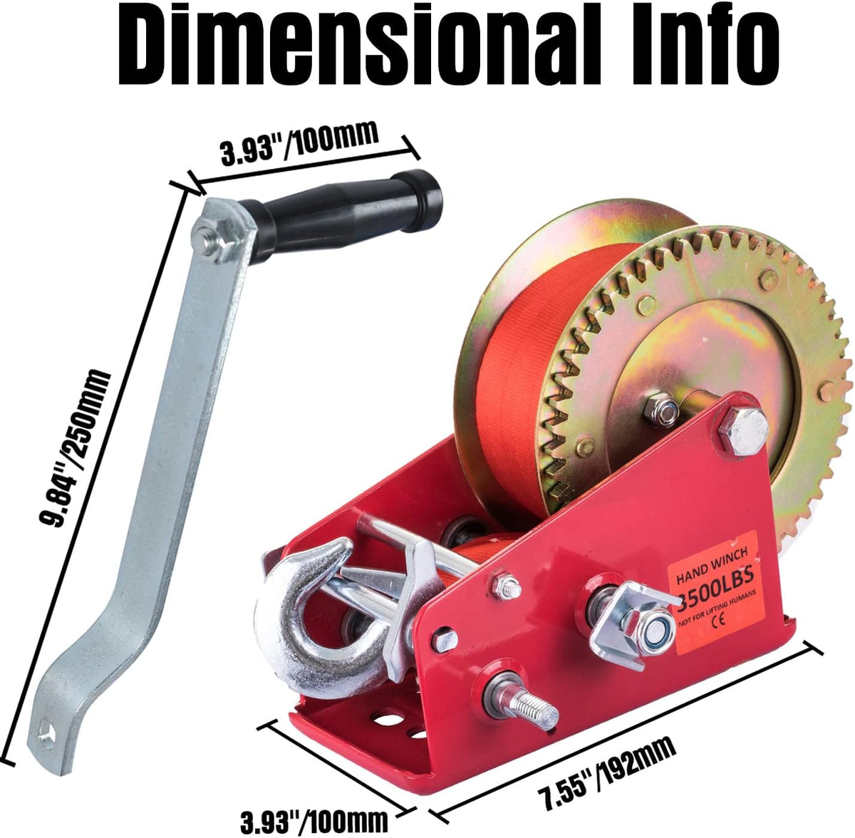Heavy Duty 3500lbs Manual Crank Towing Winch with Nylon Strap, Pack of 2 G6993