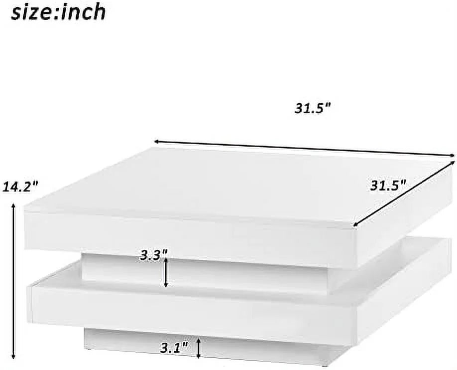 White Square Coffee Table with LED Lights H136