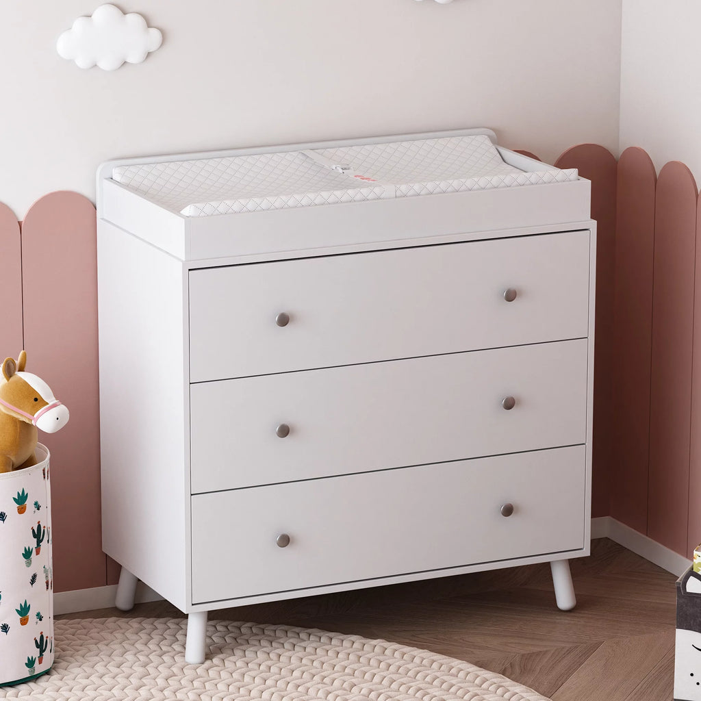 White 3 Drawer Baby Changing Table with Pad R756368