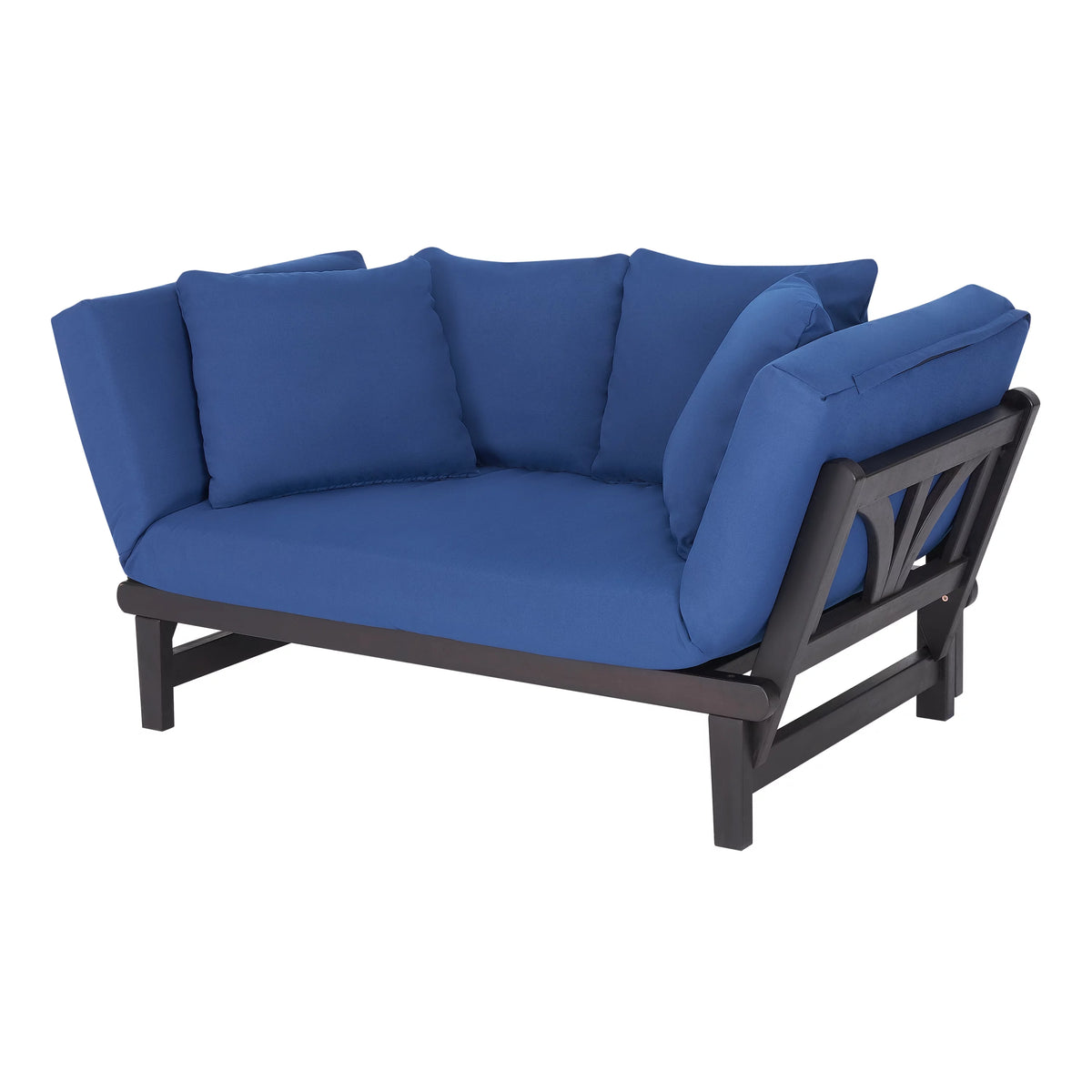Convertible Wood Outdoor Sofa with Blue Cushions U88153