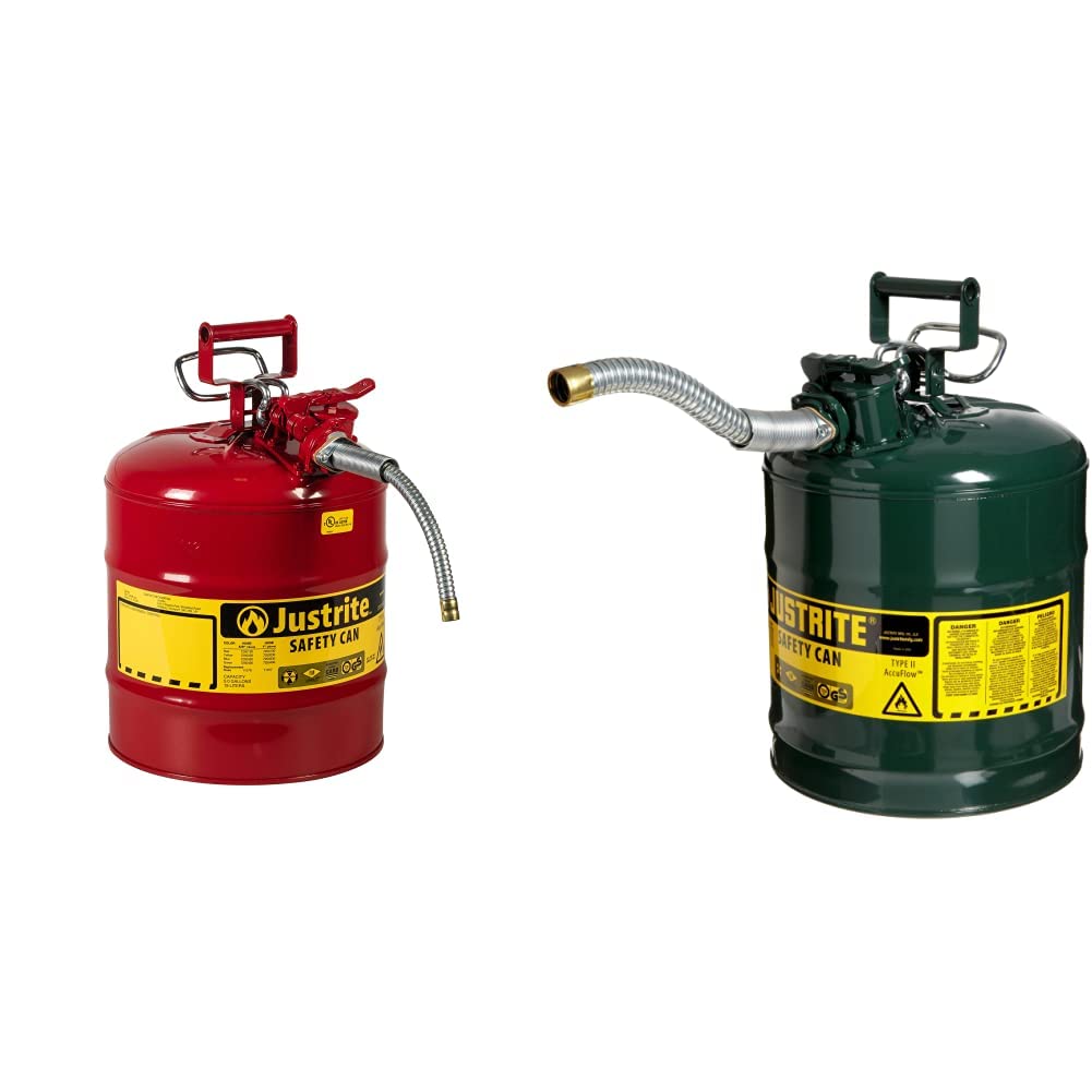 5 Gallon Red Galvanized Steel Safety Can With Stainless Steel Flame Arrester And 1" Metal Hose L82263